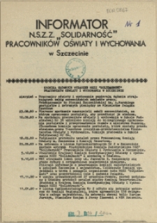 Informator NSZZ "Solidarność" Pracownik&oacute;w Oświaty i Wychowania w Szczecinie. [1981 nr 1]