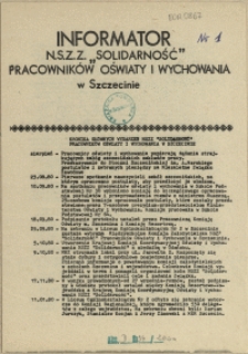 Informator NSZZ "Solidarność" Pracowników Oświaty i Wychowania w Szczecinie. [1981 nr 1]