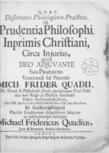 Dissertatio philosophico-practica, de prudentia philosophi, inprimis Christiani, circa injurias [...]