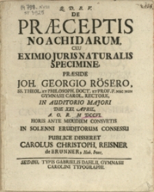 De Praeceptis Noachidarum, Ceu Eximio Juris Naturalis Specimine