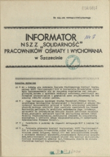 Informator NSZZ "Solidarność" Pracownik&oacute;w Oświaty i Wychowania w Szczecinie. [1981 nr 7]
