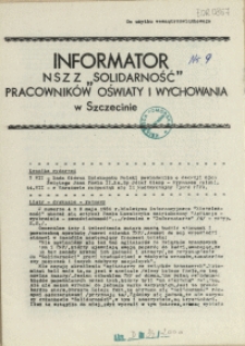 Informator NSZZ "Solidarność" Pracowników Oświaty i Wychowania w Szczecinie. [1981 nr 9]