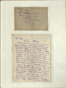 Listy Stanisława Ignacego Witkiewicza do żony Jadwigi z Unrugów Witkiewiczowej. Kartka pocztowa z 24.03.1932. List z 25.03.1932.