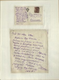 Listy Stanisława Ignacego Witkiewicza do żony Jadwigi z Unrugów Witkiewiczowej. Kartka pocztowa z 26.03.1932. List z 29.03.1932.