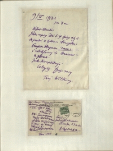 Listy Stanisława Ignacego Witkiewicza do żony Jadwigi z Unrugów Witkiewiczowej. List z 19.04.1932. Kartka pocztowa z 22.04.1932.