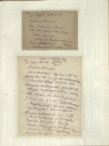 Listy Stanisława Ignacego Witkiewicza do żony Jadwigi z Unrugów Witkiewiczowej. Kartka pocztowa z 12.01.1933. List z 13.01.1933.