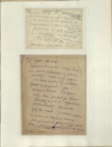 Listy Stanisława Ignacego Witkiewicza do żony Jadwigi z Unrugów Witkiewiczowej. Kartka pocztowa z 04.05.1933. List z 08.05.1933.