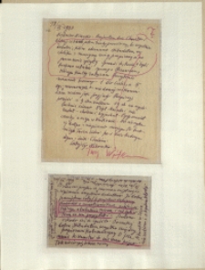 Listy Stanisława Ignacego Witkiewicza do żony Jadwigi z Unrugów Witkiewiczowej. List z 18.09.1933. Kartka pocztowa z 20.09.1933.