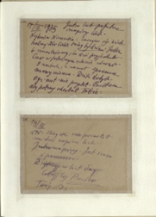 Listy Stanisława Ignacego Witkiewicza do żony Jadwigi z Unrugów Witkiewiczowej. Kartka pocztowa z 17.03.1935. Kartka pocztowa z 19.03.1935.