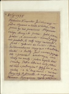 Listy Stanisława Ignacego Witkiewicza do żony Jadwigi z Unrugów Witkiewiczowej. List z 20.03.1935.