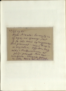 Listy Stanisława Ignacego Witkiewicza do żony Jadwigi z Unrugów Witkiewiczowej. Kartka pocztowa z 17.07.1935.