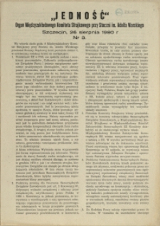 Jedność : Organ Międzyzakładowego Komitetu Strajkowego przy Stoczni im. Adolfa Warskiego. 1980 nr 3