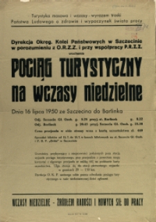 [Afisz. Inc.:] Pociąg turystyczny na wczasy niedzielne [...]