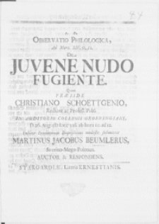 Observatio Philologica, Ad Marc. XIV. 51. 52. De Juvene Nudo Fugiente