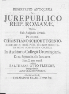 Dissertatio Antiquaria De Jure Publico Reip. Romanae