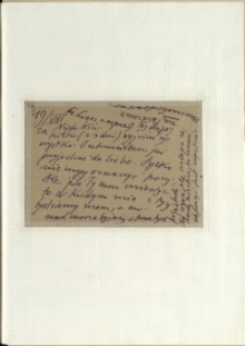 Listy Stanisława Ignacego Witkiewicza do żony Jadwigi z Unrugów Witkiewiczowej. Kartka pocztowa z 19.08.1935.