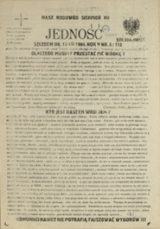 Jedność : Organ Międzyzakładowego Komitetu Strajkowego przy Stoczni im. Adolfa Warskiego. 1984 nr 6