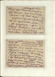 Listy Stanisława Ignacego Witkiewicza do żony Jadwigi z Unrugów Witkiewiczowej. Kartka pocztowa z 26.08.1935. Kartka pocztowa z 28.08.1935.