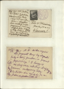 Listy Stanisława Ignacego Witkiewicza do żony Jadwigi z Unrugów Witkiewiczowej. Kartka pocztowa z 08.10.1935. Kartka pocztowa z 10.10.1935.