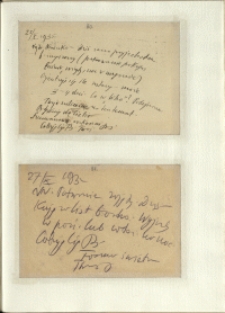Listy Stanisława Ignacego Witkiewicza do żony Jadwigi z Unrugów Witkiewiczowej. Kartka pocztowa z 25.10.1935. Kartka pocztowa z 27.10.1935.