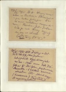 Listy Stanisława Ignacego Witkiewicza do żony Jadwigi z Unrugów Witkiewiczowej. Kartka pocztowa z 27.10.1935. Kartka pocztowa z 28.10.1935.