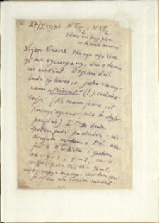 Listy Stanisława Ignacego Witkiewicza do żony Jadwigi z Unrugów Witkiewiczowej. List z 27.01.1936.