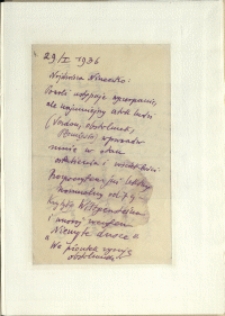 Listy Stanisława Ignacego Witkiewicza do żony Jadwigi z Unrugów Witkiewiczowej. List z 29.01.1936.