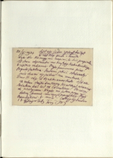 Listy Stanisława Ignacego Witkiewicza do żony Jadwigi z Unrugów Witkiewiczowej. Kartka pocztowa z 20.02.1936.