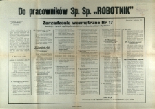 [Afisz. Inc.:] Do pracowników Sp.Sp. "Robotnik" : zarządzenie wewnętrzne nr 17: instrukcja w sprawie zapobiegania szkodnictwu i zwalczania nadużyć w Spółdzielni
