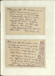 Listy Stanisława Ignacego Witkiewicza do żony Jadwigi z Unrugów Witkiewiczowej. Karta pocztowa 22.04.1936. Kartka pocztowa z 24.04.1936.