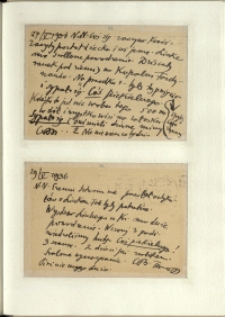 Listy Stanisława Ignacego Witkiewicza do żony Jadwigi z Unrugów Witkiewiczowej. Kartka pocztowa z 27.05.1936. Kartka pocztowa z 29.05.1936.