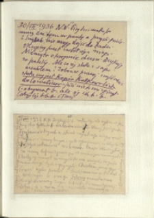 Listy Stanisława Ignacego Witkiewicza do żony Jadwigi z Unrugów Witkiewiczowej. Kartka pocztowa z 30.07.1936. Kartka pocztowa z 01.08.1936.
