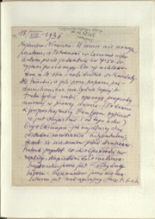 Listy Stanisława Ignacego Witkiewicza do żony Jadwigi z Unrugów Witkiewiczowej. List z 15.08.1936.