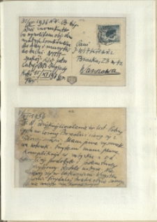 Listy Stanisława Ignacego Witkiewicza do żony Jadwigi z Unrugów Witkiewiczowej. Kartka pocztowa z 31.10.1936. Kartka pocztowa z 08.11.1936.