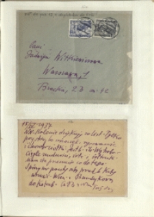 Listy Stanisława Ignacego Witkiewicza do żony Jadwigi z Unrugów Witkiewiczowej. Koperta do listu z 12.04.1937. Kartka pocztowa z 15.04.1937.