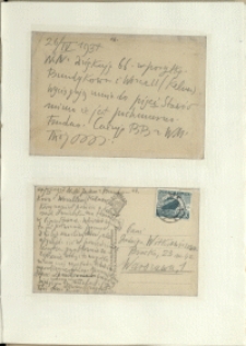 Listy Stanisława Ignacego Witkiewicza do żony Jadwigi z Unrugów Witkiewiczowej. Kartka pocztowa z 26.04.1937. Kartka pocztowa z 27.04.1937.