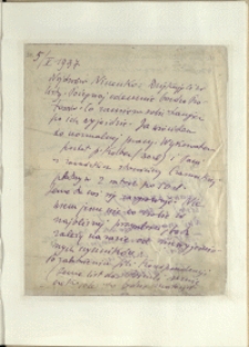 Listy Stanisława Ignacego Witkiewicza do żony Jadwigi z Unrugów Witkiewiczowej. List z 05.05.1937.