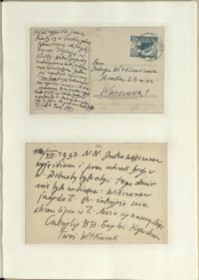 Listy Stanisława Ignacego Witkiewicza do żony Jadwigi z Unrugów Witkiewiczowej. Karta pocztowa z 11.06.1937. Karta pocztowa z 13.06.1937.