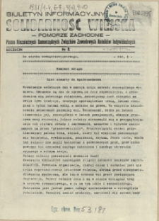 Solidarność Wiejska : biuletyn informacyjny Pomorze Zachodni : pismo Niezależnych Samorządnych Związków Zawodowych Rolników Indywidualnych. 1981 nr 1
