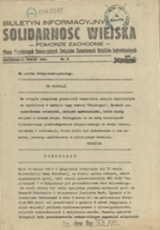 Solidarność Wiejska : biuletyn informacyjny Pomorze Zachodni : pismo Niezależnych Samorządnych Związków Zawodowych Rolników Indywidualnych. 1981 nr 2