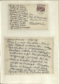 Listy Stanisława Ignacego Witkiewicza do żony Jadwigi z Unrugów Witkiewiczowej. Kartka pocztowa z 01.10.1937. List z 03.10.1937.