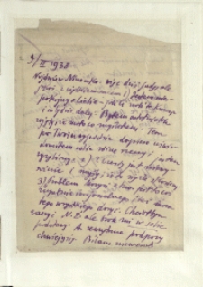 Listy Stanisława Ignacego Witkiewicza do żony Jadwigi z Unrugów Witkiewiczowej. List z 09.02.1938.