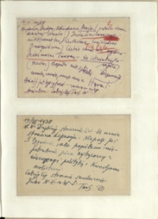 Listy Stanisława Ignacego Witkiewicza do żony Jadwigi z Unrug&oacute;w Witkiewiczowej. Kartka pocztowa z 16.03.1938. Kartka pocztowa z 19.03.1938.