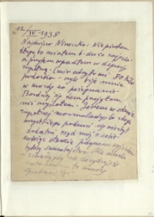 Listy Stanisława Ignacego Witkiewicza do żony Jadwigi z Unrug&oacute;w Witkiewiczowej. List z 12.04.1938.