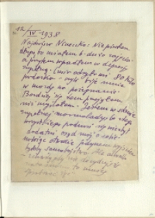 Listy Stanisława Ignacego Witkiewicza do żony Jadwigi z Unrugów Witkiewiczowej. List z 12.04.1938.