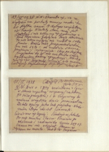 Listy Stanisława Ignacego Witkiewicza do żony Jadwigi z Unrugów Witkiewiczowej. Kartk apocztowa z 13.04.1938. Kartka pocztowa z 15.04.1938.