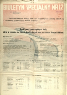 [Afisz] Biuletyn Specjalny Nr 12 : wyniki pracy poszczególnych służb, ujęta w stosunku do planu i obowiązujących norm za miesiąc listopad 1949 rok