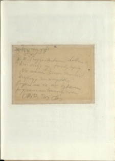 Listy Stanisława Ignacego Witkiewicza do żony Jadwigi z Unrugów Witkiewiczowej. Kartka pocztowa z 09.07.1938.