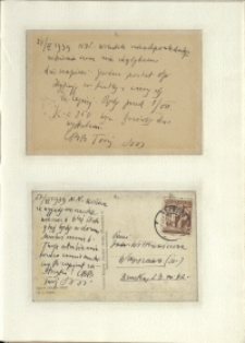 Listy Stanisława Ignacego Witkiewicza do żony Jadwigi z Unrugów Witkiewiczowej. Kartka pocztowa z 24.06.1939. Kartka pocztowa z 27.06.1939.
