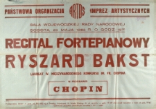 [Afisz] Recital fortepianowy Ryszard Bakst